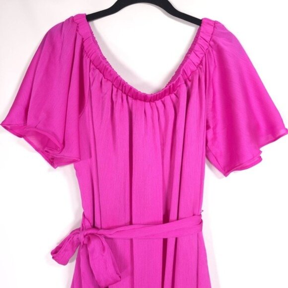 NWT TRINA TURK‎ San Onofre Off-Shoulder Chiffon Flutter Sleeve Maxi Dress LARGE - Picture 7 of 10